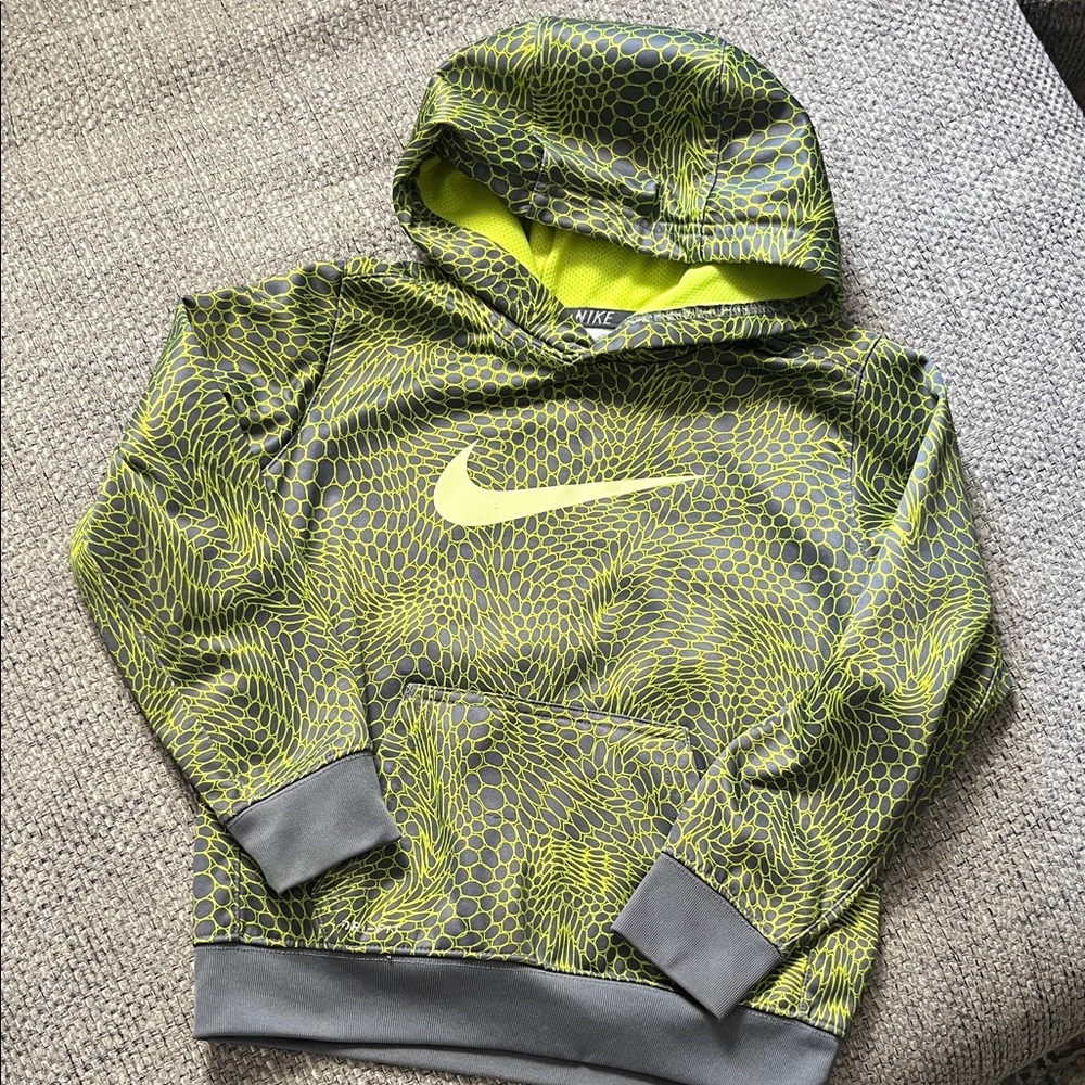 Nike Kids Neon Green and Gray Patterned Hoodie